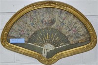 ELABORATELY DECORATED/PAINTED FAN - FRAMED