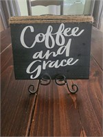 Coffee and grace wood sign 6x5 and metal display