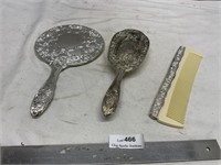 3 Pc Silver Plate Vanity Dresser Set