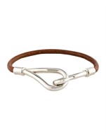 Hermes Minimalist Brown Leather Hook Bracelet