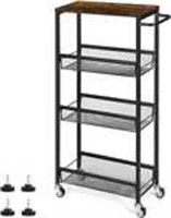 Slim Storage Cart with Wood Top - 4 Tier