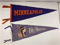 Vintage Des Moines and Minneapolis Felt Pennants
