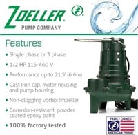 Zoeller 267-0001 1/2 HP Sewage Pump