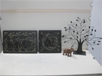 Wood & Metal Plaques & Elephant See Info