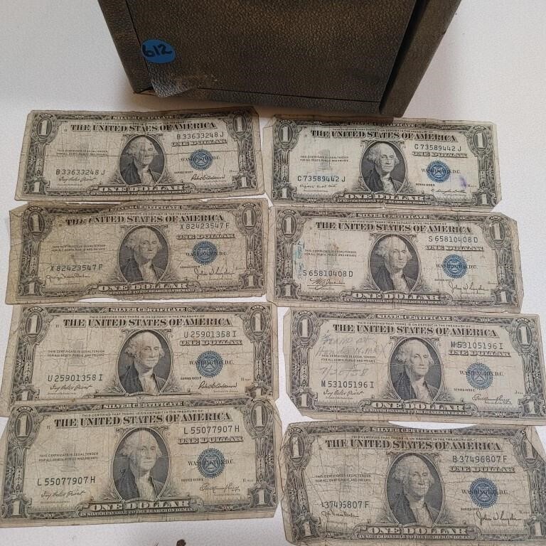 LOT OF 8 1935 SILVER CERTIFICATES BLUE SEAL