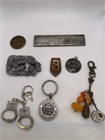 MISC. LOT-KEYCHAINS,PENDANTS,BUCKLES,ETC.