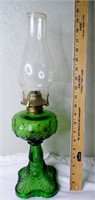 Antique Green Bullseye Glass Oil Lamp