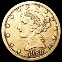1880 $5 Gold Half Eagle NICELY CIRCULATED