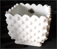 Fenton 4" Square Milk Glass Hobnail Vase Planter