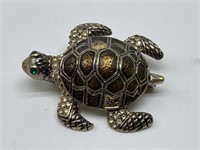 Enameled Turle Brooch w/ Green Crystal Eyes