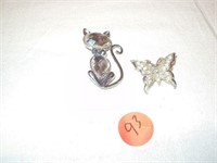 Cat & Butterfly Brooches