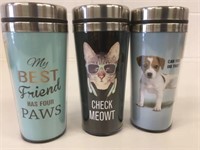 3 New Pet Coffee Travel Mugs 420ml/ea