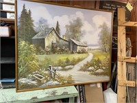 large old farm painting signed by artist