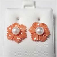 $240 14K  Fresh Water Pearl 2In1 With Poly Coral E