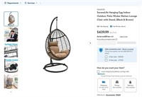 W5374  SereneLife Hanging Egg Lounge Chair Black
