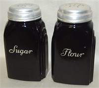 Art Deco McKee Black Glass Sugar & Flour Range