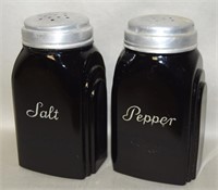 Art Deco McKee Black Glass Salt & Pepper Range