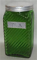 Vtg Owens Illinois Green Swirl Glass Tea Canister