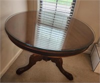 Vintage solid wood glass top round table