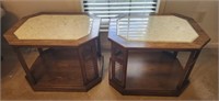 Pair of Unique wooden marble top side tables
