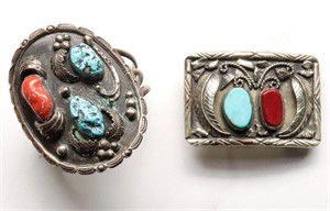 HEAVY NAVAJO CUFF & BUCKLE WITH TURQUOISE & CORAL