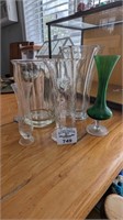 Rooster glass & Assorted Vases