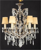 Louis XV Style Brass Cut Crystal 6-Arm Chandelier