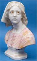 Antique Joan d’Arc Alabaster & Marble Bust