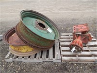 Hubs and rims off of a dump truck; per seller: the