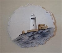 FLAT ROCK WITH PAINTING OF LIGHTHOUSE,