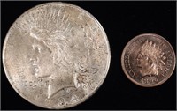 1896 (BU) INDIAN CENT & 1934-D (XF) PEACE DOLLAR