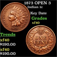 1873 OPEN 3 Indian 1c Grades xf