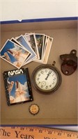 NASA Memorabilia Cards, Bottle Opener and Clock