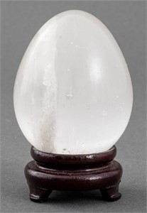 Chinese Selenite Egg on Wood Stand