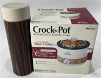 Vintage Wood Thermos & 2 Quart Crock Pot