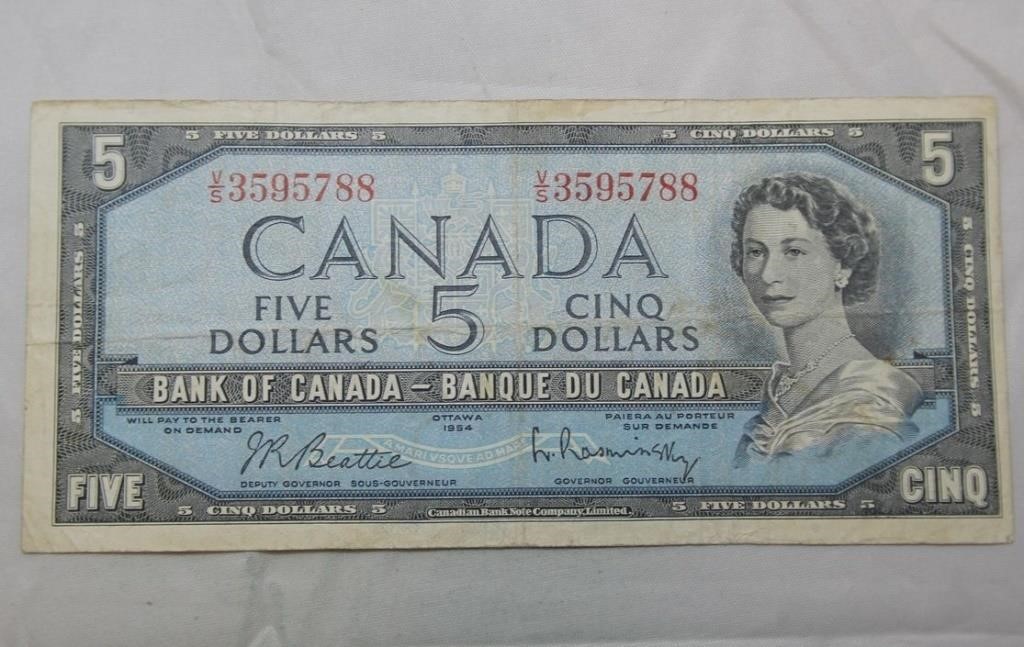 Canada $5 Banknote 1954 BC-39b Beattie - Rasminsky