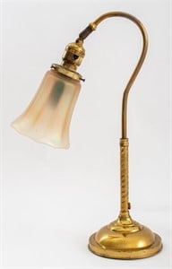 Brass Lamp with Antique Art Nouveau Lampshade