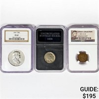 1911-1961 SET (3) 1 1C, 1 5C, 1 50C NGC