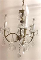 Three-Light Brass and Crystal Chandelier