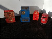 Vintage lot of coin banks - tin/metal