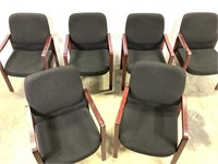 Set of 6 Black Wood Frame Upholstered Chairs