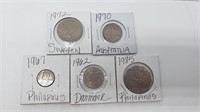 Sweden, Australia, Philippines, Danmark Coin lot