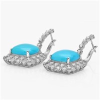 14K Gold Earrings 14.50ct Turquoise & 1.50ct Diam