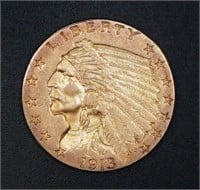 AMERICAN 1913 GOLD 2.5 DOLLAR COIN