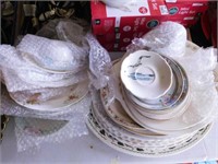 3 German china teacups - 9 serving platters -