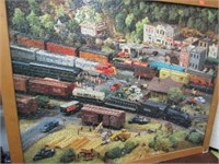 Framed Railroad Train Jigsaw Puzzle 33x27