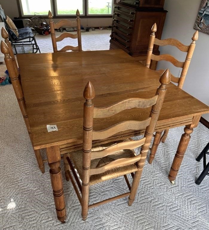 ANTIQUE WOODEN TABLE & (4) CHAIRS