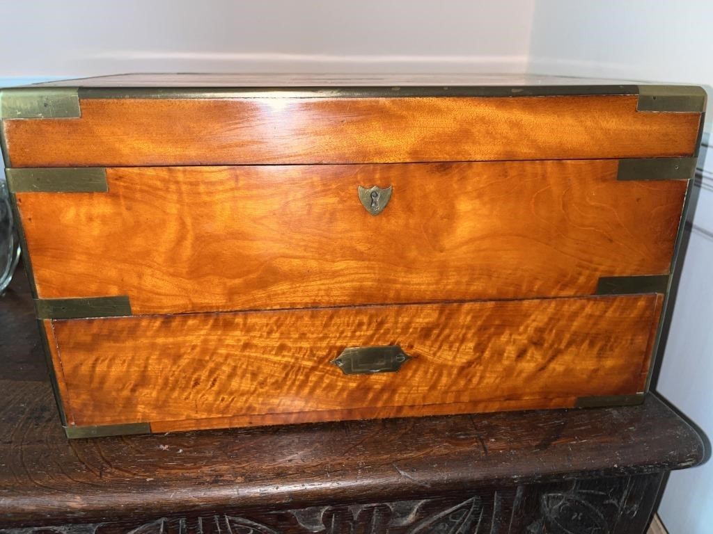 19th C. Maple & Brass Bound Traveling Pharmacy Box