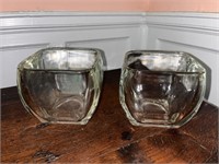 Vintage Pair of Heavy Glass Votives