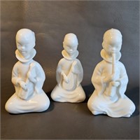 3 White Porcelain Musician Figurines -Japan